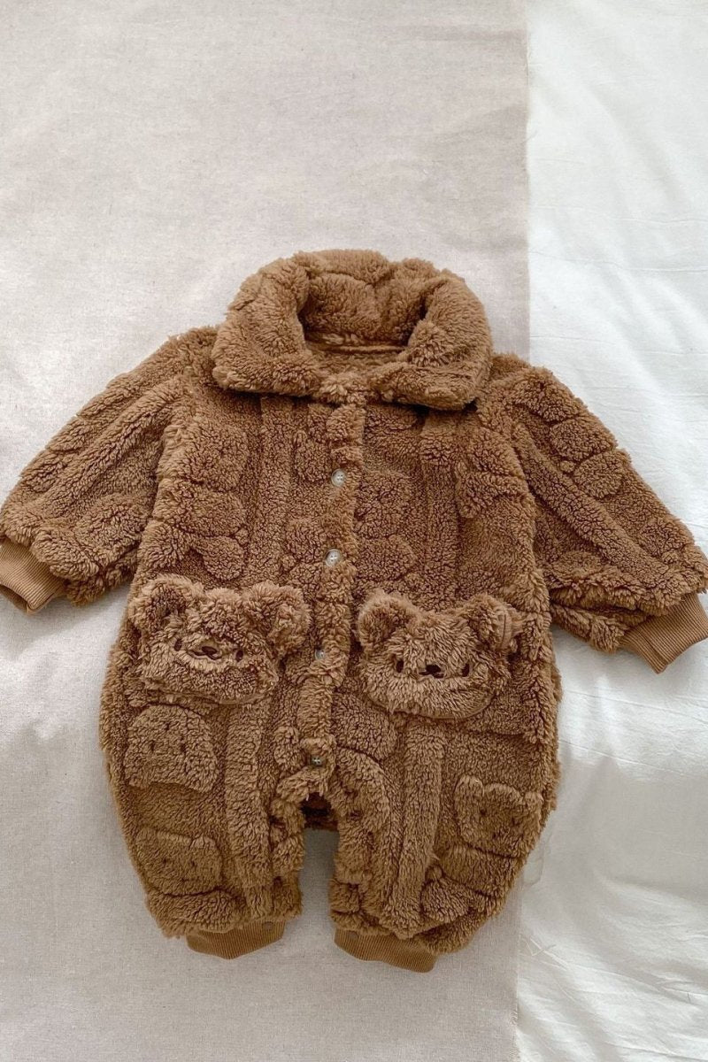 Cozy Crew Club Fur Bear Lining Fluffy Coat Romper