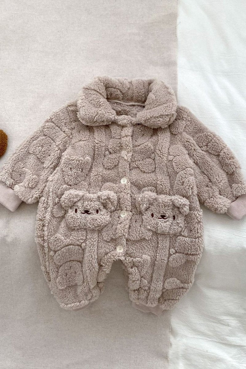 Cozy Crew Club Fur Bear Lining Fluffy Coat Romper