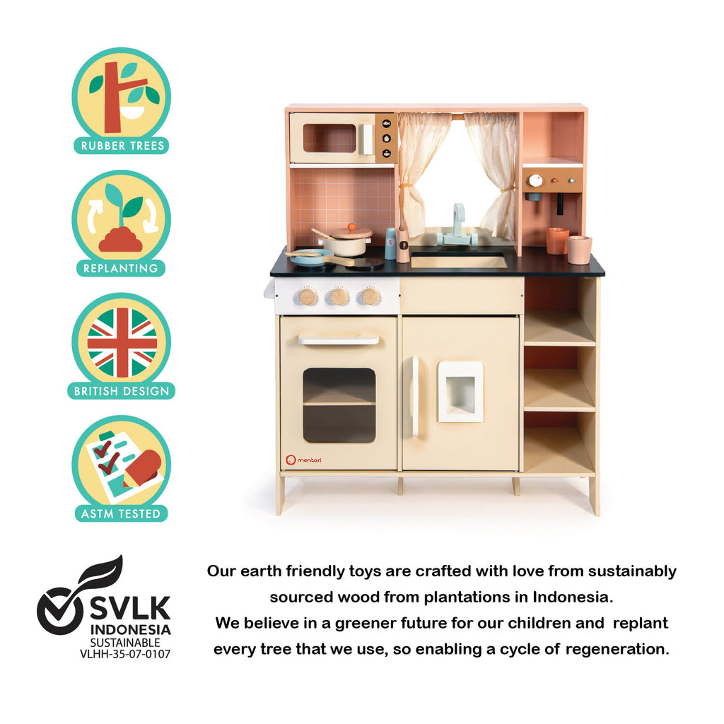 Wooden Play Kitchen - Cream