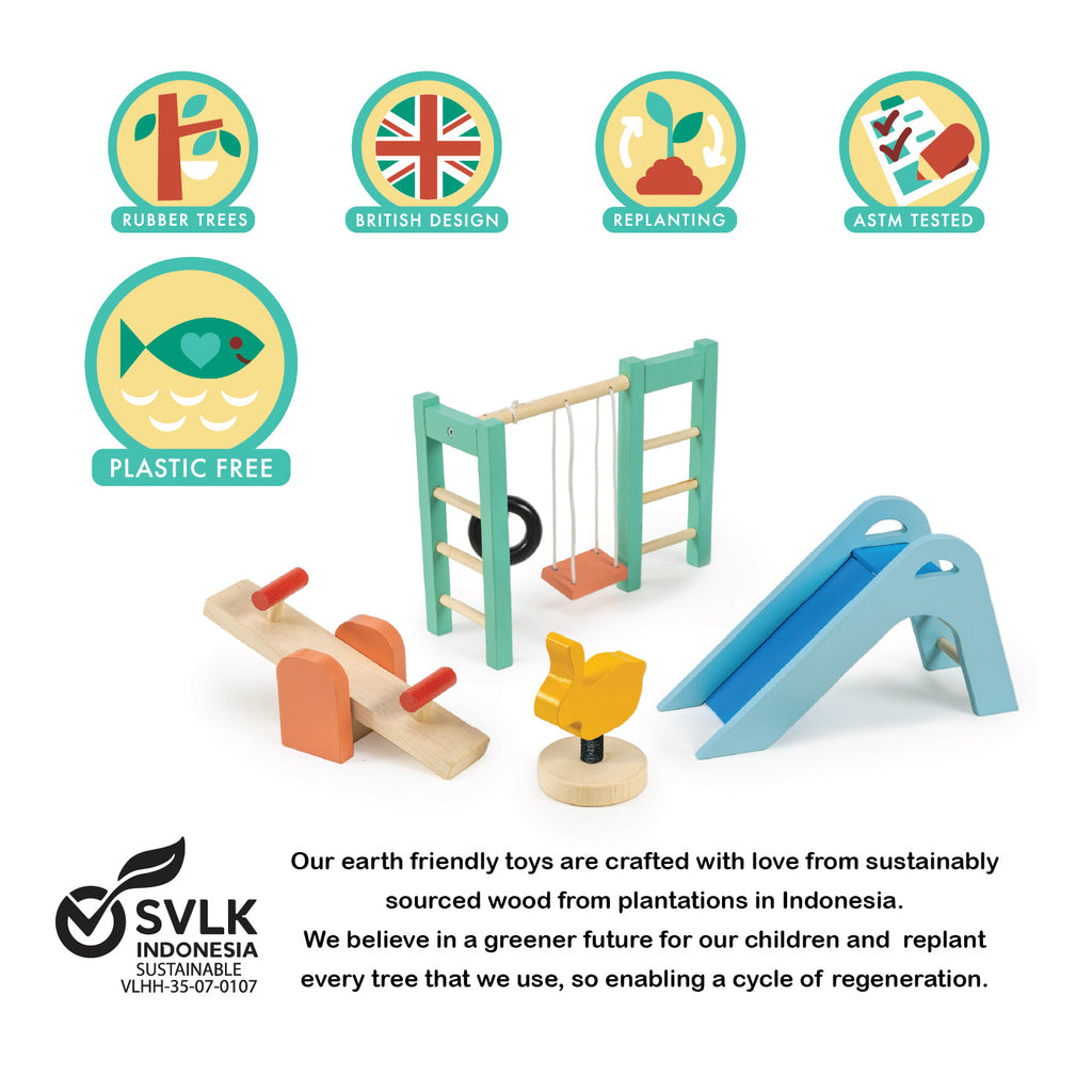Wooden Dolls House Furniture Playground Set