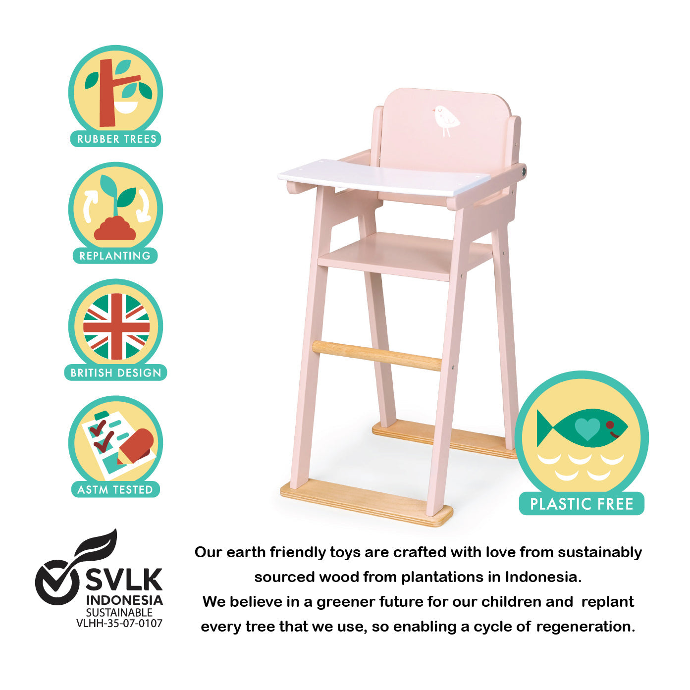 Mentari Wooden Baby Doll High Chair