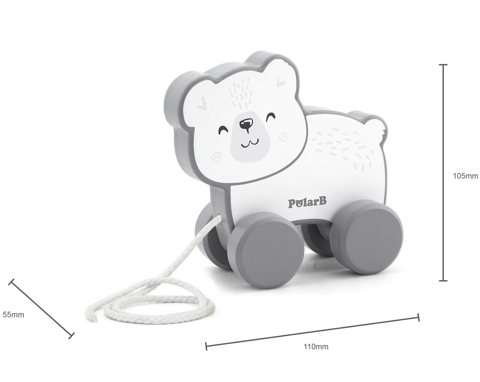 Pull Along Wooden Animal Toys - Hedgehog, Zebra or Polar Bear - Baby&More