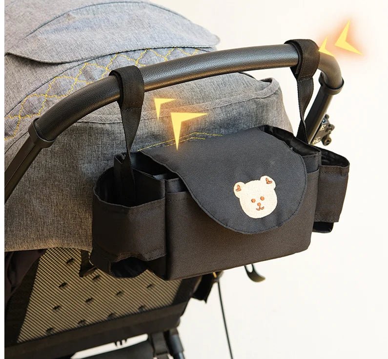 Pushchair Organiser Bag - Black with Bear - Baby&More
