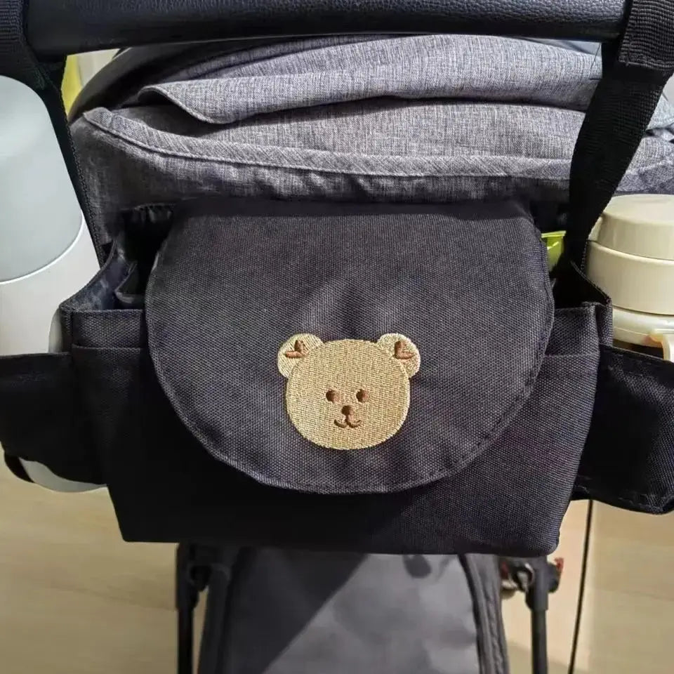 Pushchair Organiser Bag - Black with Bear - Baby&More
