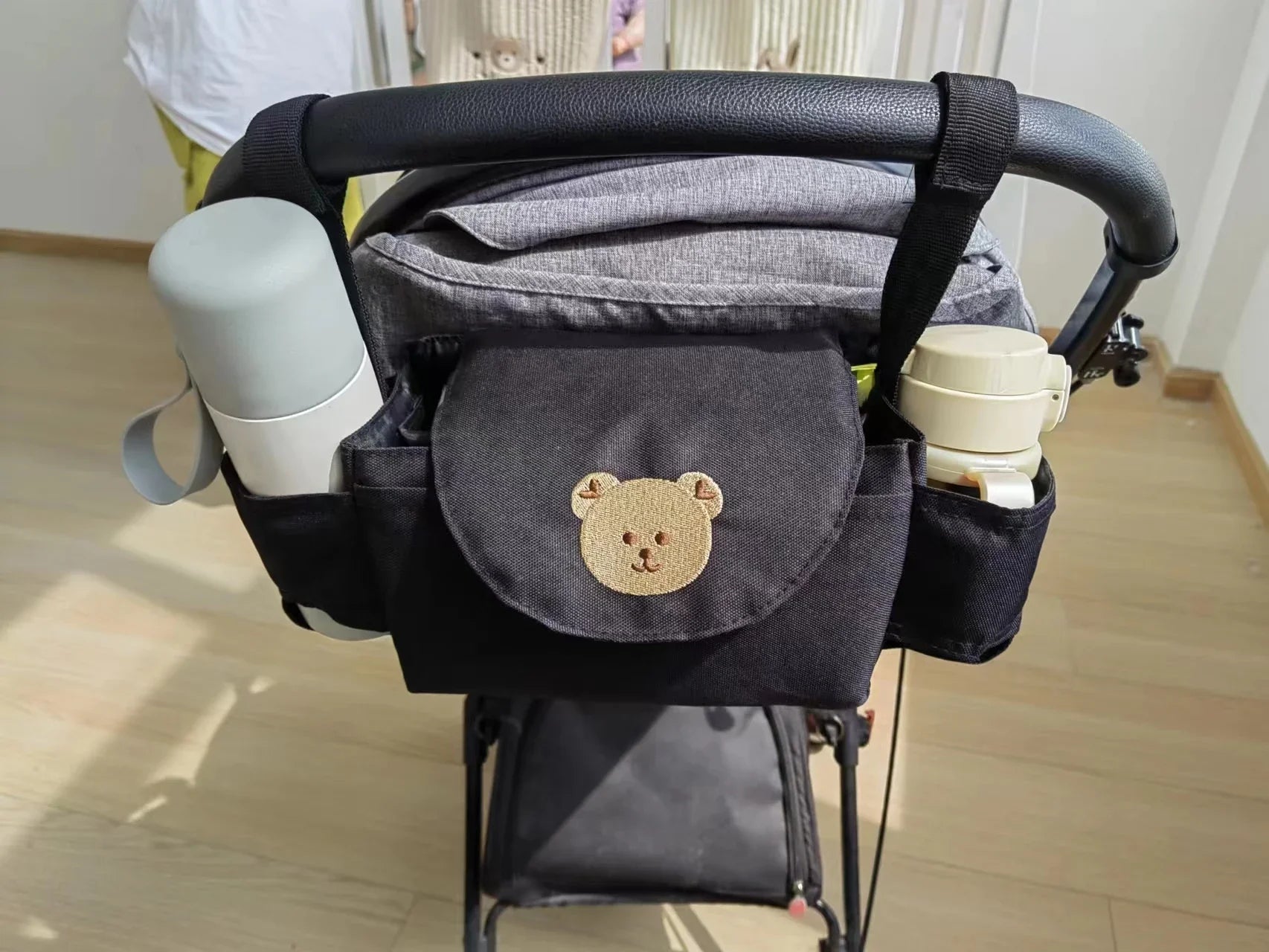Pushchair Organiser Bag - Black with Bear - Baby&More