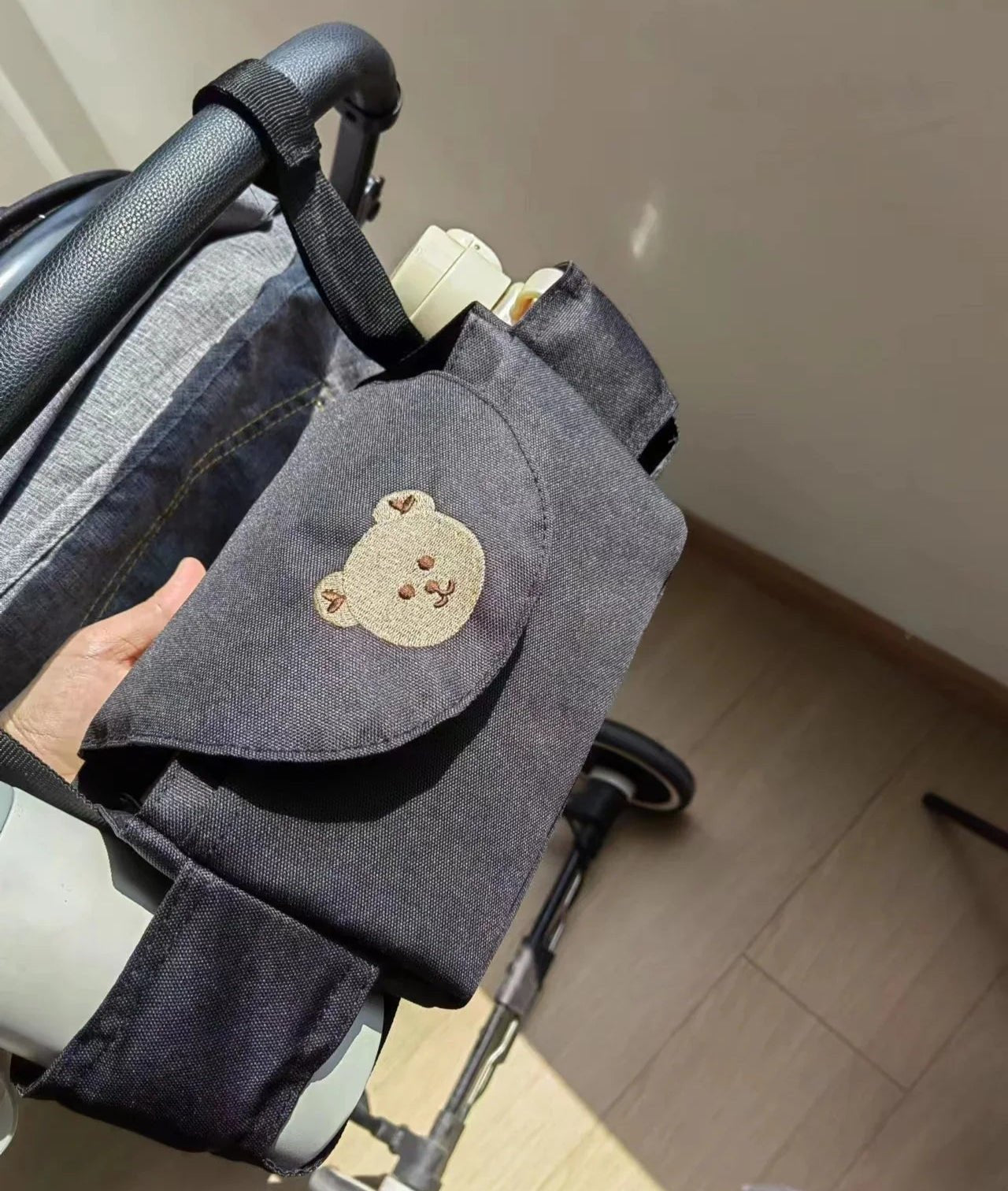 Pushchair Organiser Bag - Black with Bear - Baby&More