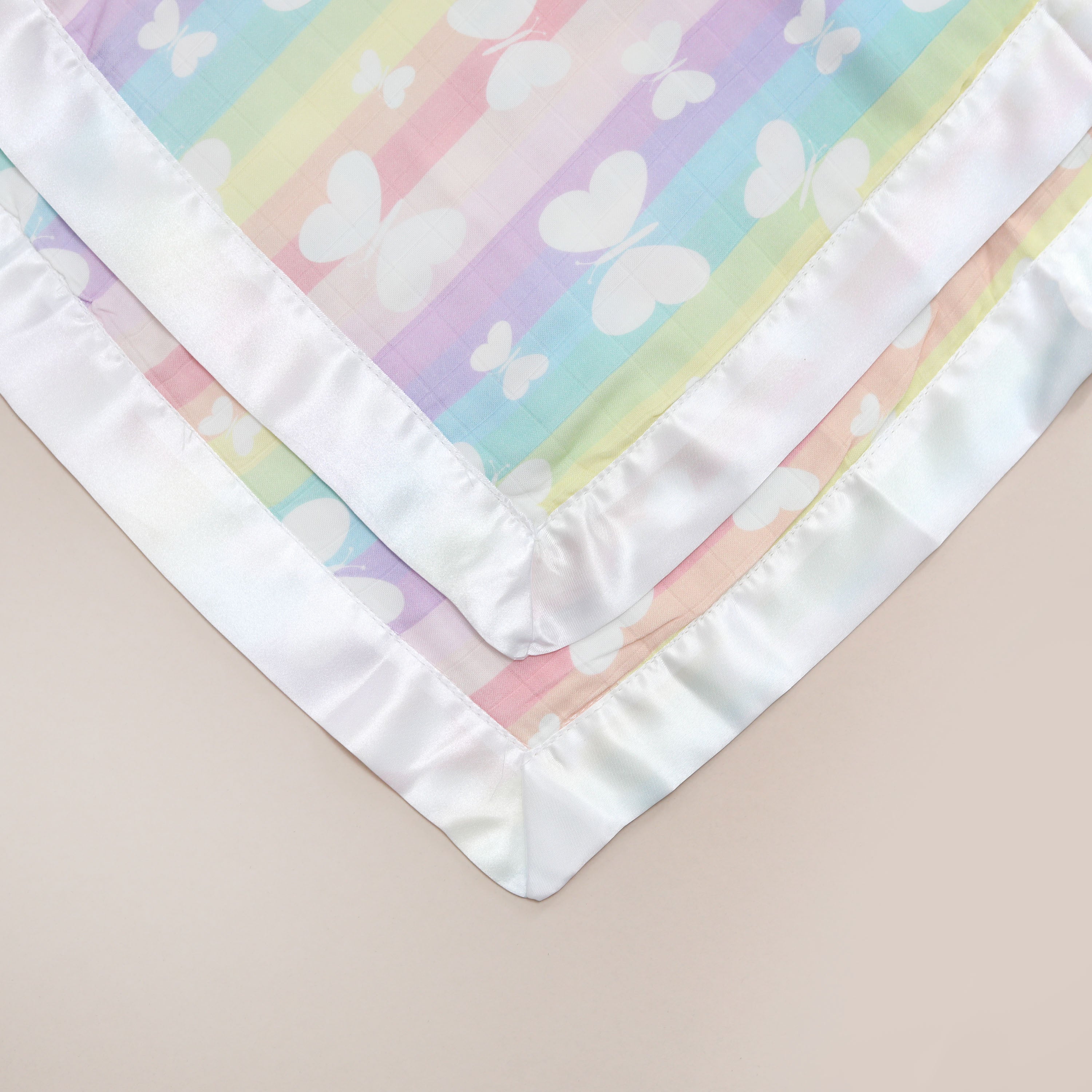 Rainbow Butterflies Satin Comforter 2 Pack - White Satin