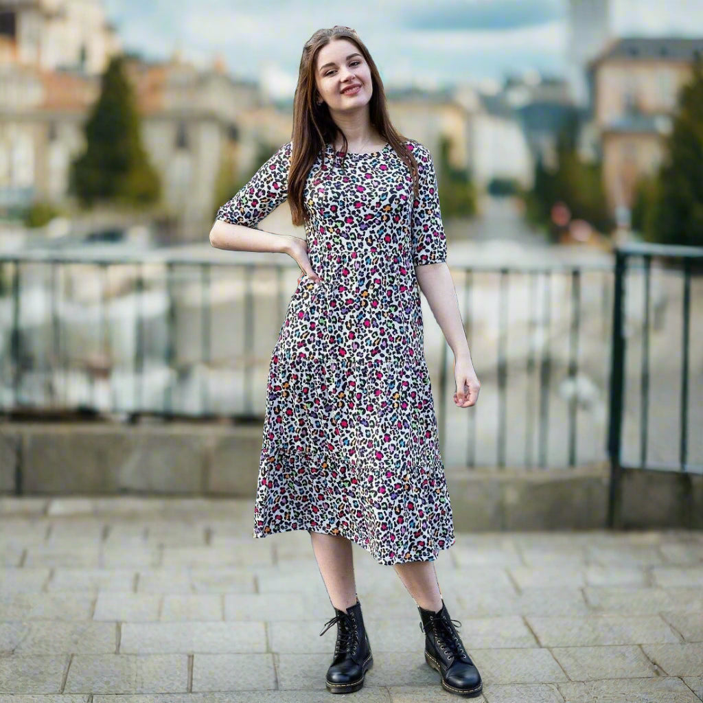 Milkymoon Midi Breastfeeding Dress - Rainbow Leopard