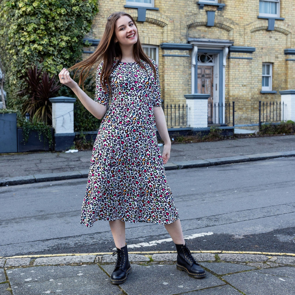 The Midi Breastfeeding Dress - Rainbow Leopard
