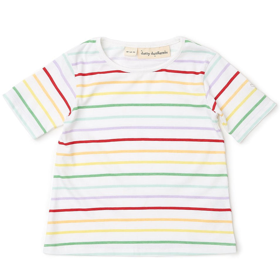 Dotty Dungarees Summer T-Shirt - Rainbow Breton Stripe