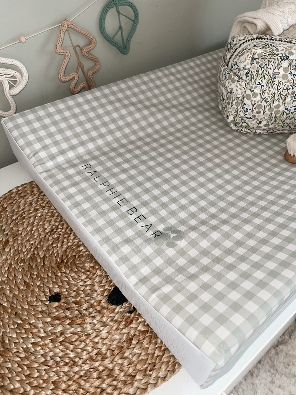 Ralphie Bear Anti Roll Wedge Baby Changing Mat - Gingham Sage - Baby&More
