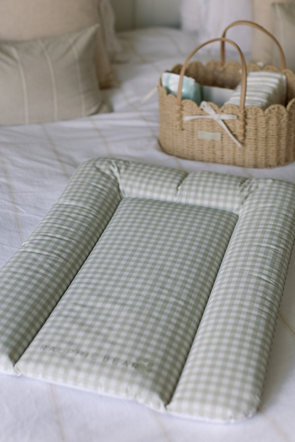 Ralphie Bear Comfort Changing Mat - Gingham Sage - Baby&More