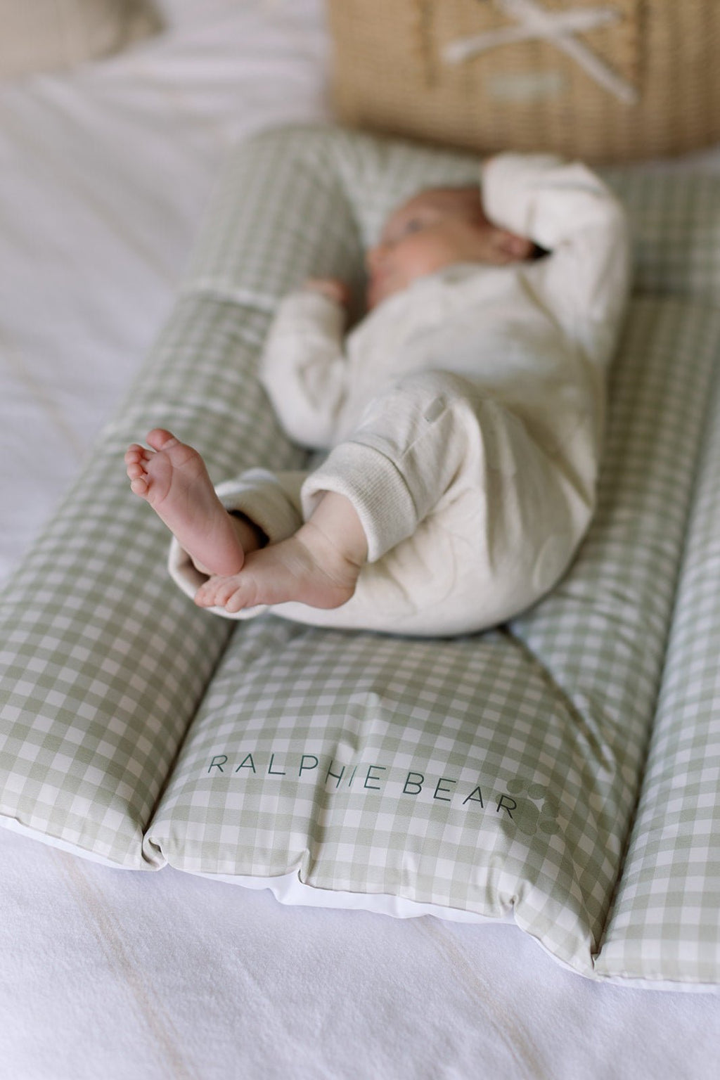 Ralphie Bear Comfort Changing Mat - Gingham Sage - Baby&More