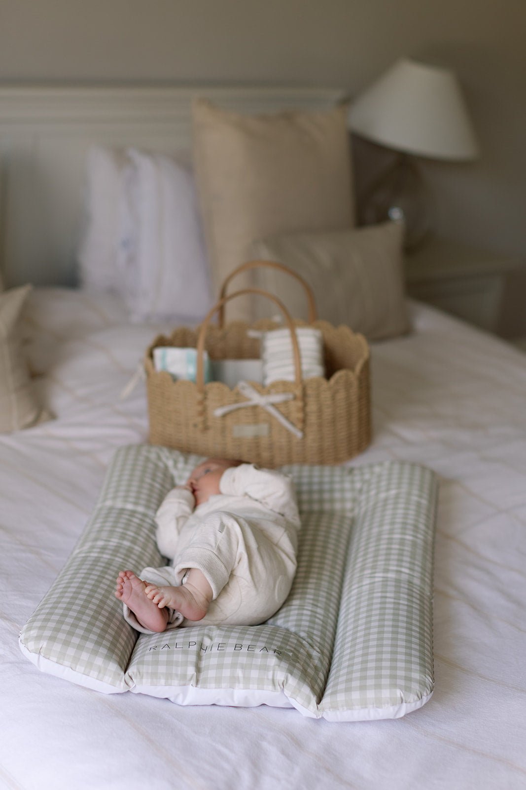 Ralphie Bear Comfort Changing Mat - Gingham Sage - Baby&More