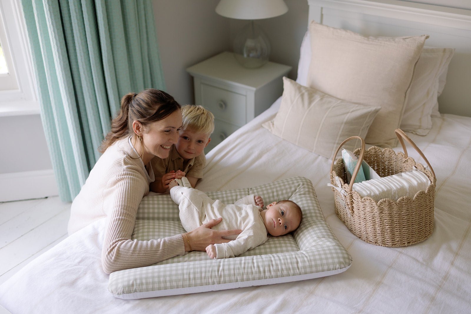 Ralphie Bear Comfort Changing Mat - Gingham Sage - Baby&More