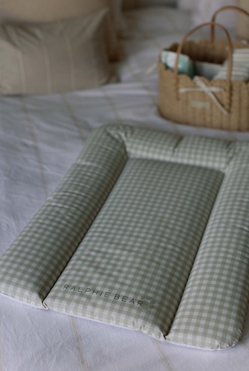 Ralphie Bear Comfort Changing Mat - Gingham Sage - Baby&More