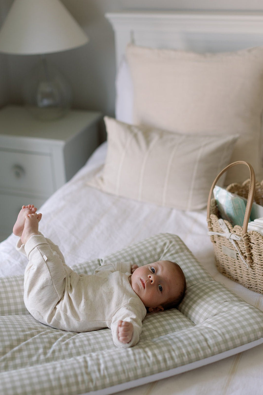 Ralphie Bear Comfort Changing Mat - Gingham Sage - Baby&More