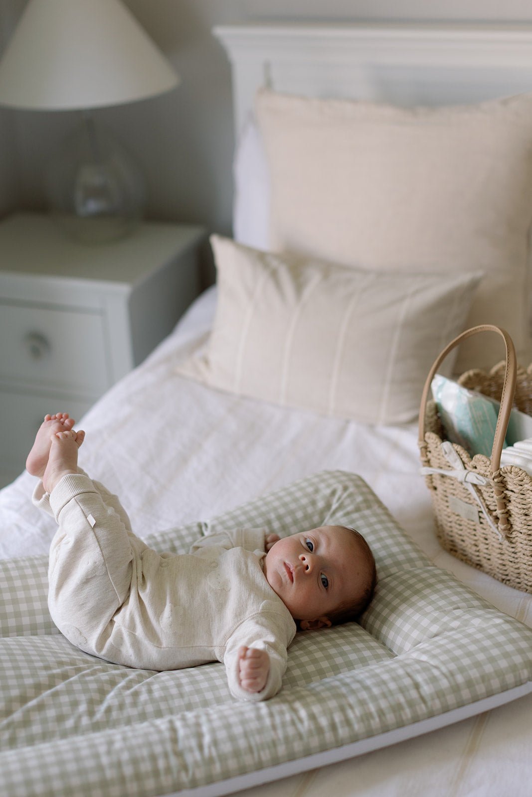 Ralphie Bear Comfort Changing Mat - Gingham Sage - Baby&More