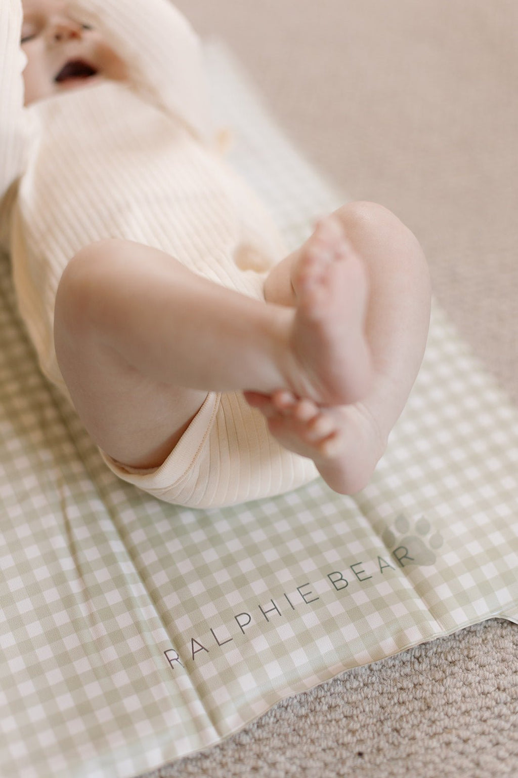 Ralphie Bear Compact Travel Mat - Gingham Sage - Baby&More