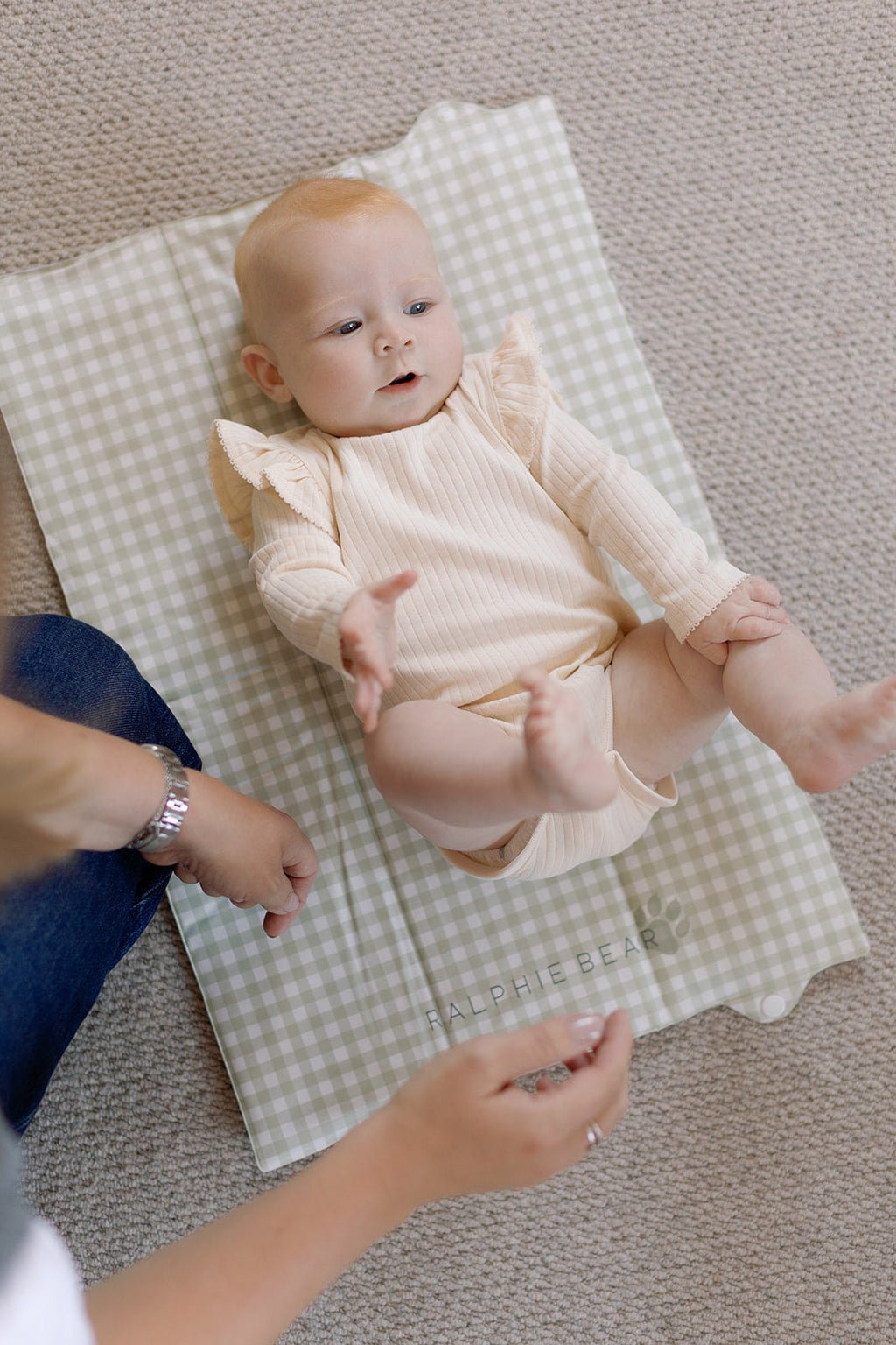 Ralphie Bear Compact Travel Mat - Gingham Sage - Baby&More