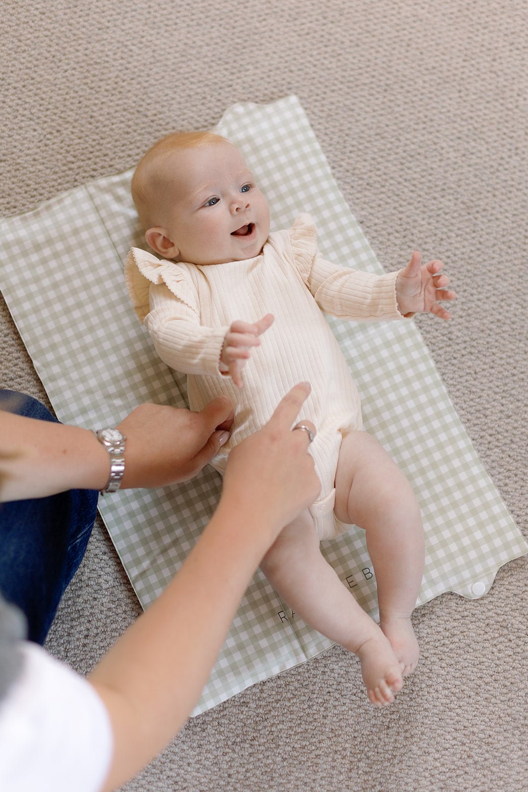 Ralphie Bear Compact Travel Mat - Gingham Sage - Baby&More