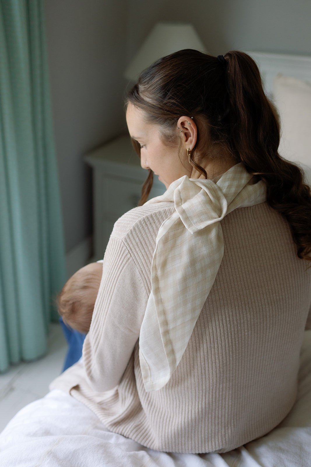 Ralphie Bear Large Swaddle Muslin - Gingham Beige - Baby&More