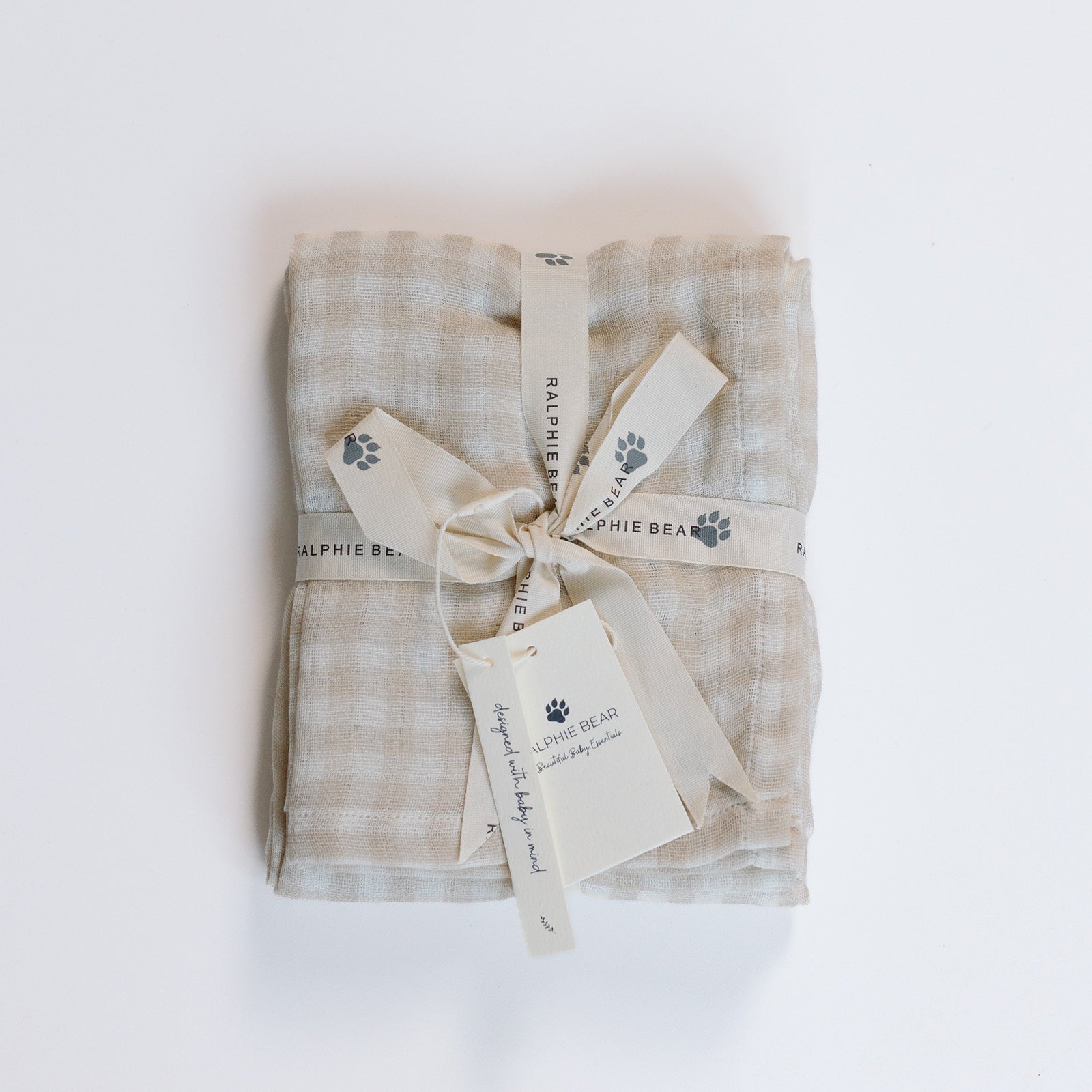 Ralphie Bear Large Swaddle Muslin - Gingham Beige - Baby&More