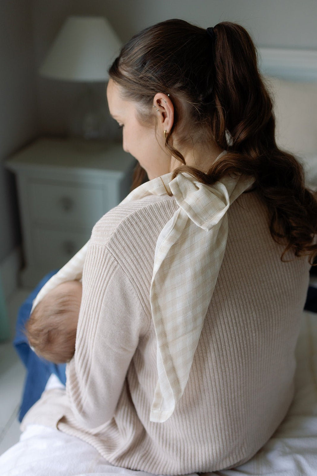 Ralphie Bear Large Swaddle Muslin - Gingham Beige - Baby&More