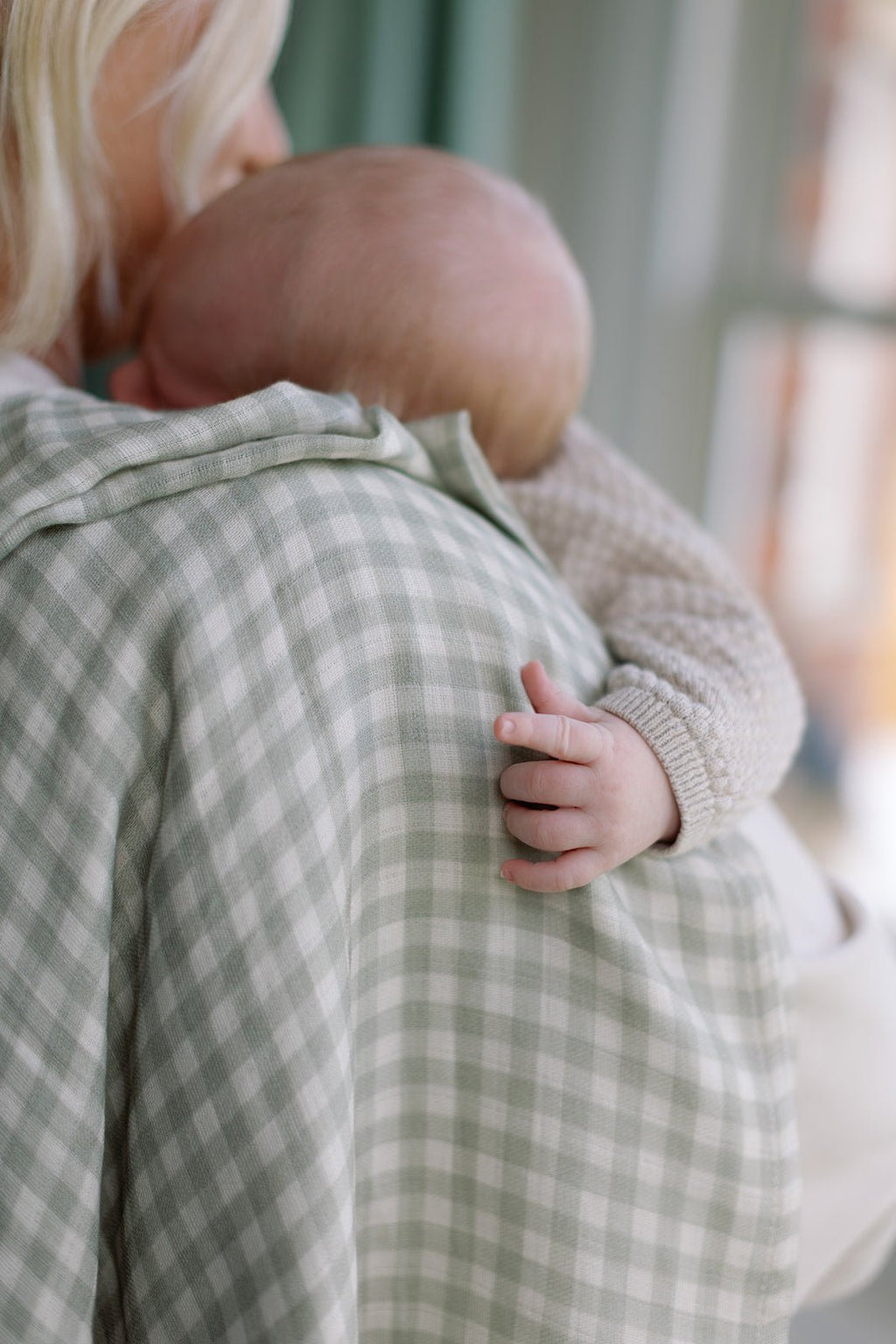 Ralphie Bear Large Swaddle Muslin - Gingham Sage - Baby&More