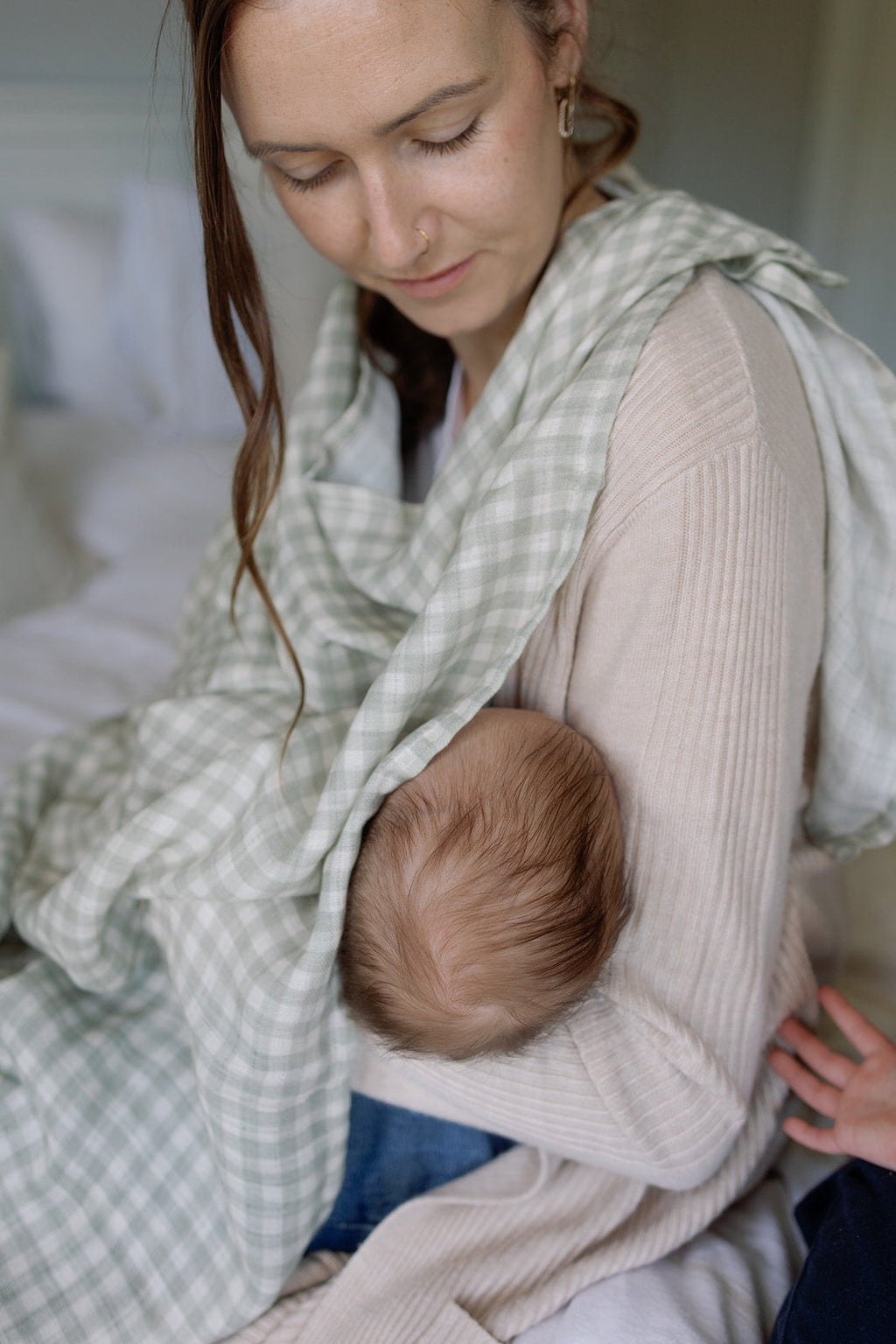 Ralphie Bear Large Swaddle Muslin - Gingham Sage - Baby&More