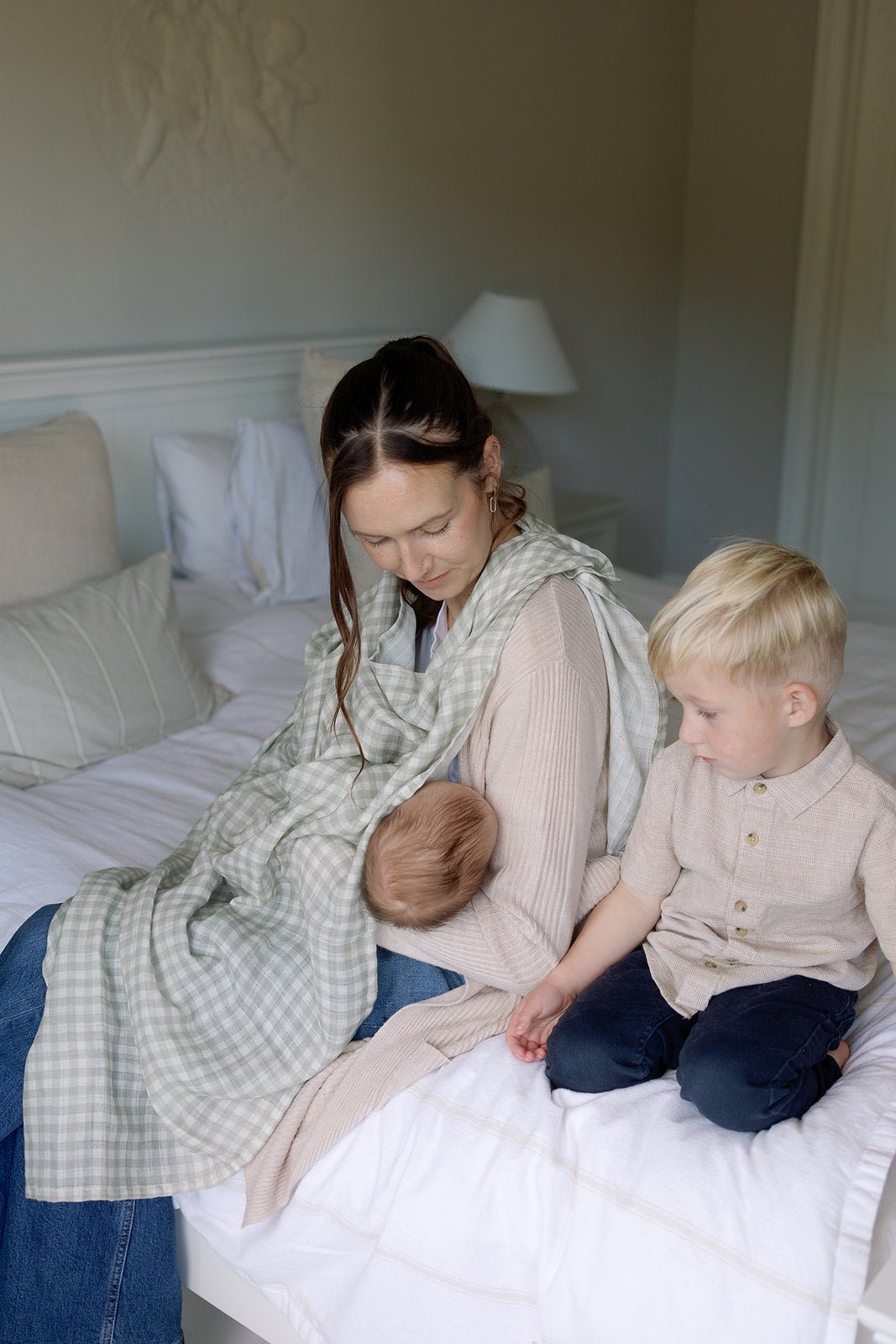 Ralphie Bear Large Swaddle Muslin - Gingham Sage - Baby&More