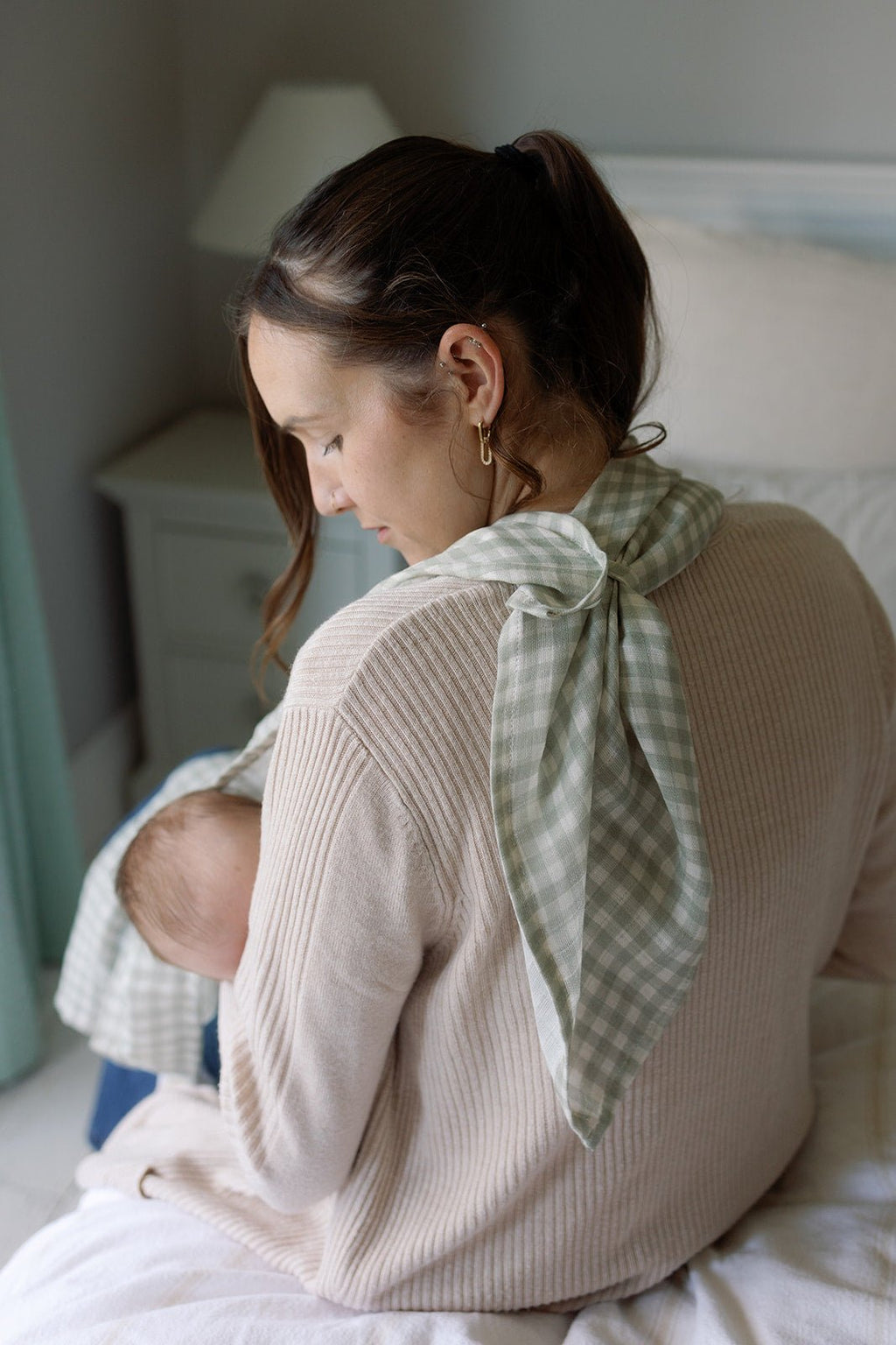 Ralphie Bear Large Swaddle Muslin - Gingham Sage - Baby&More