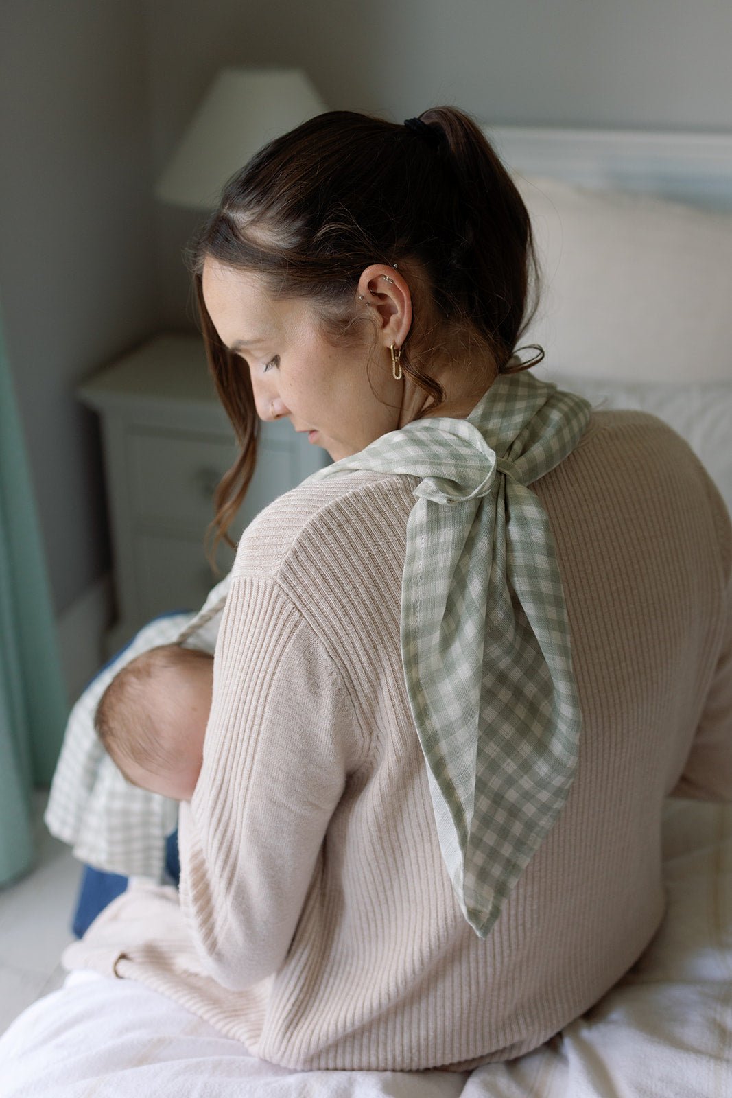 Ralphie Bear Large Swaddle Muslin - Gingham Sage - Baby&More