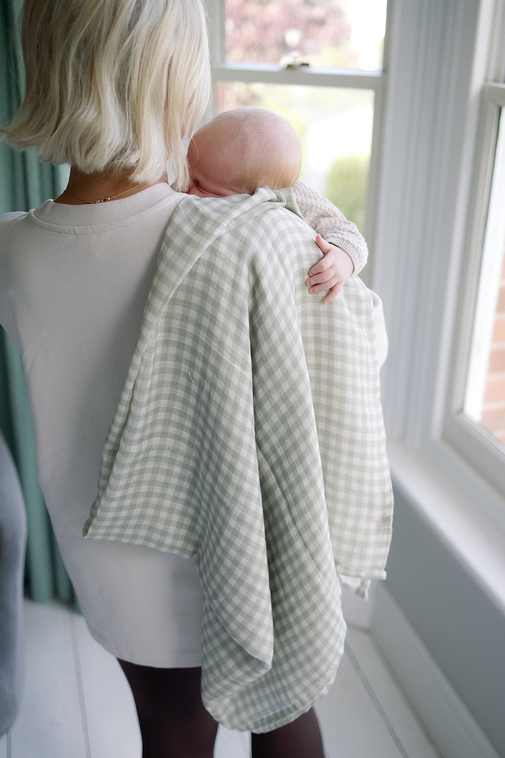 Ralphie Bear Large Swaddle Muslin - Gingham Sage - Baby&More