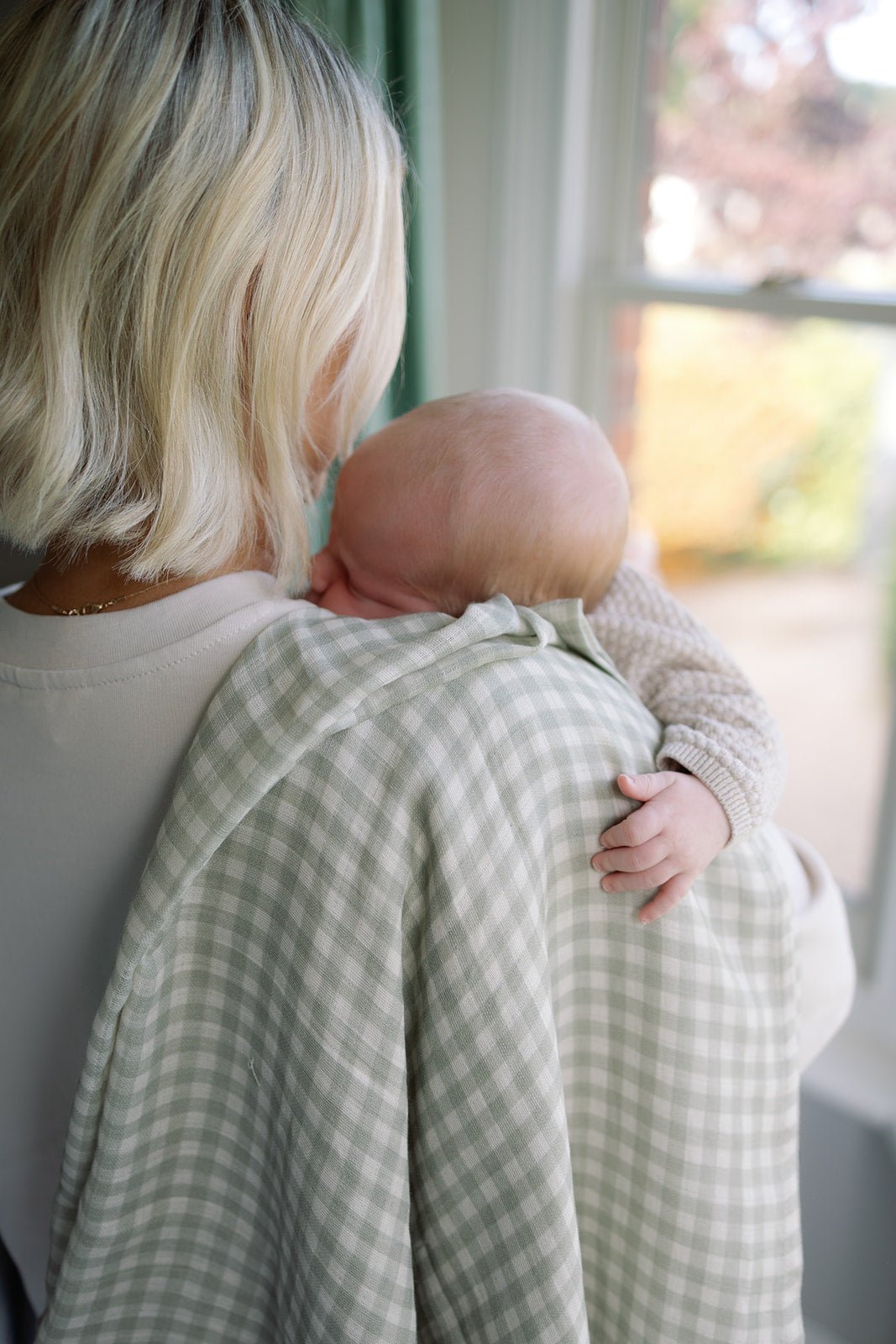 Ralphie Bear Large Swaddle Muslin - Gingham Sage - Baby&More