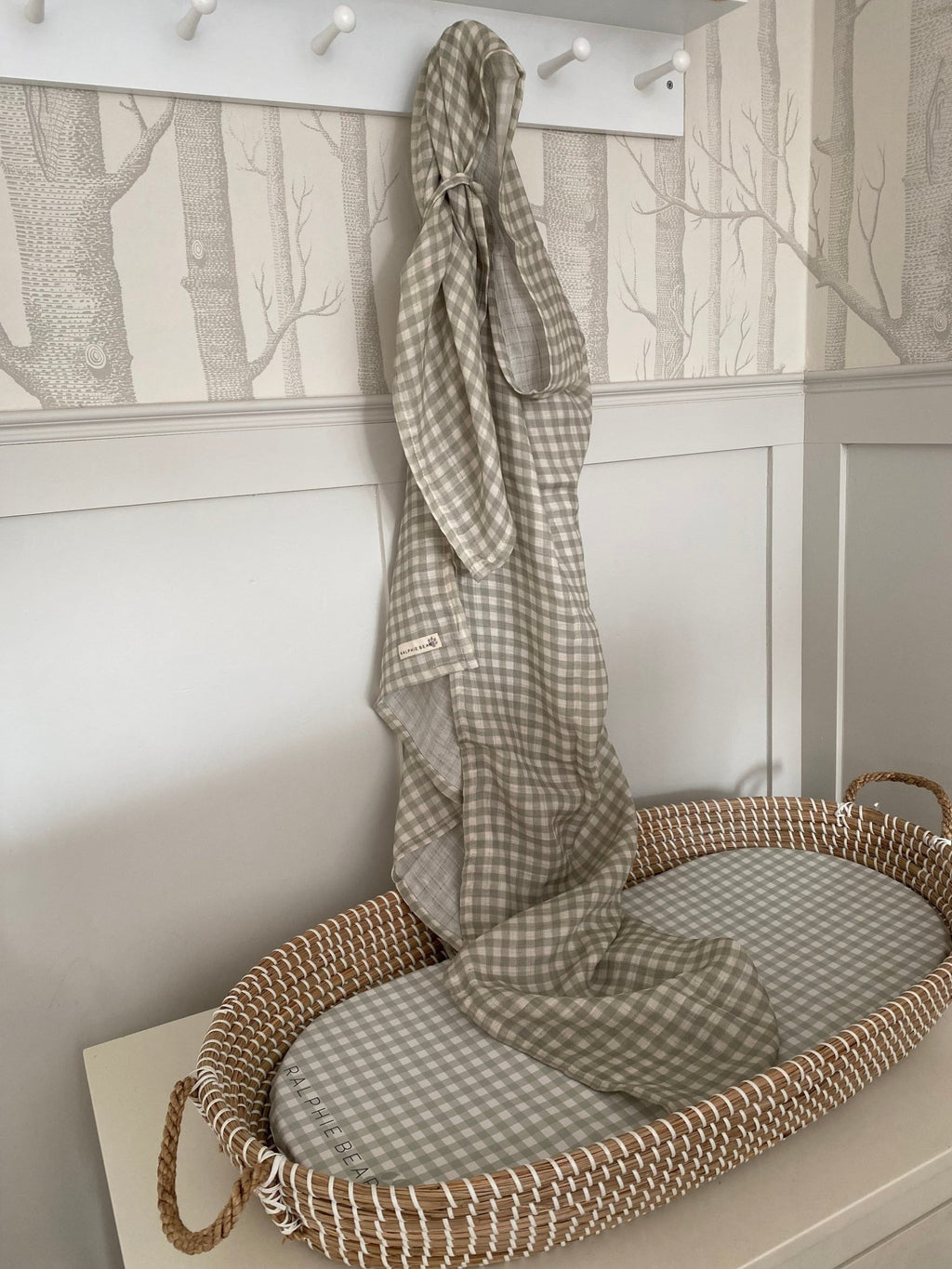 Ralphie Bear Large Swaddle Muslin - Gingham Sage - Baby&More