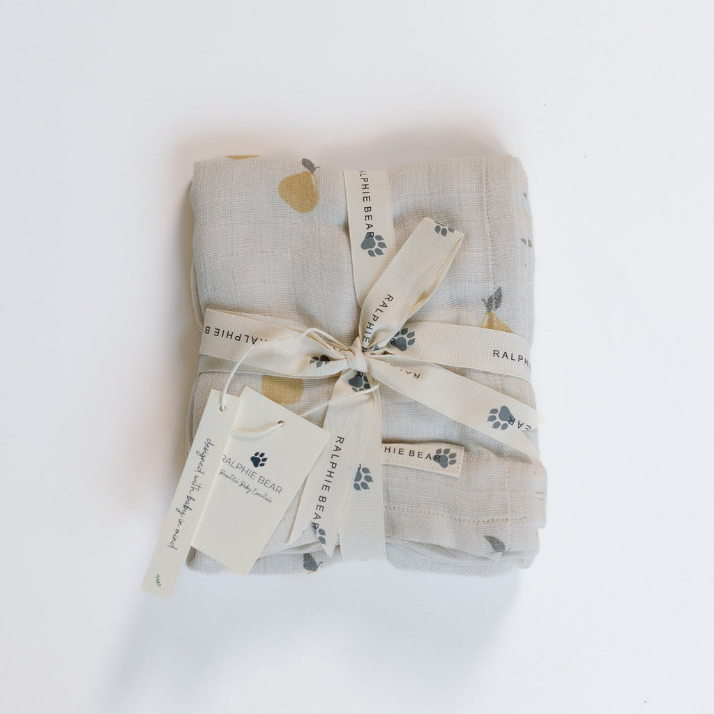 Ralphie Bear Large Swaddle Muslin - Pears - Baby&More