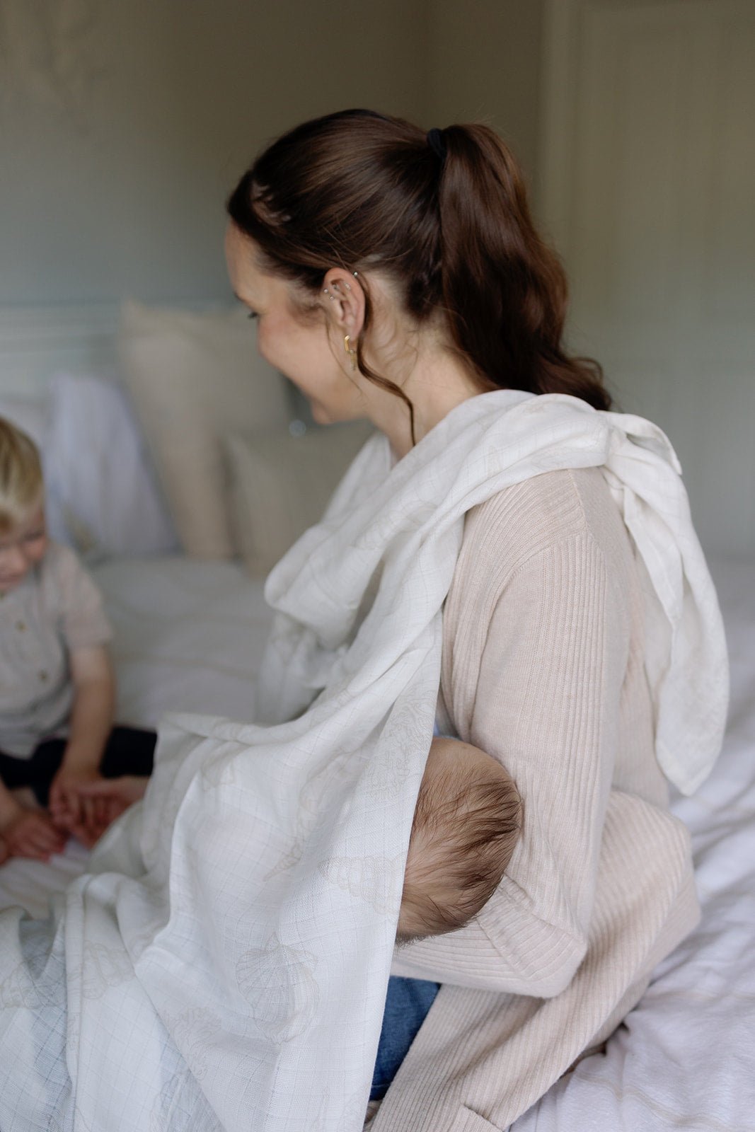 Ralphie Bear Large Swaddle Muslin - Seashell - Baby&More