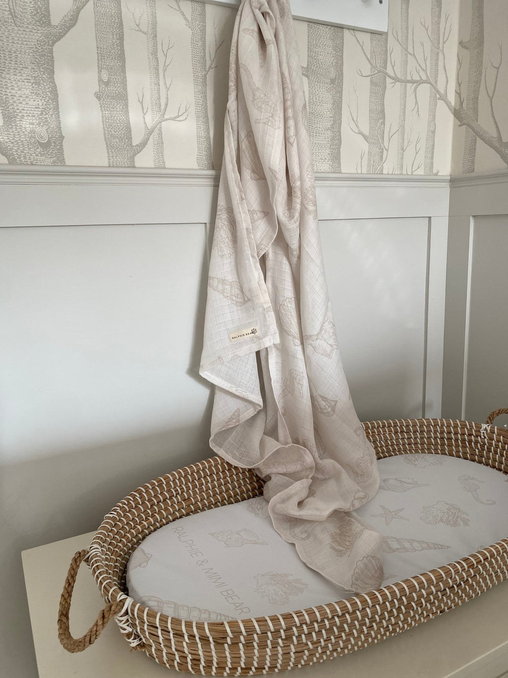 Ralphie Bear Large Swaddle Muslin - Seashell - Baby&More