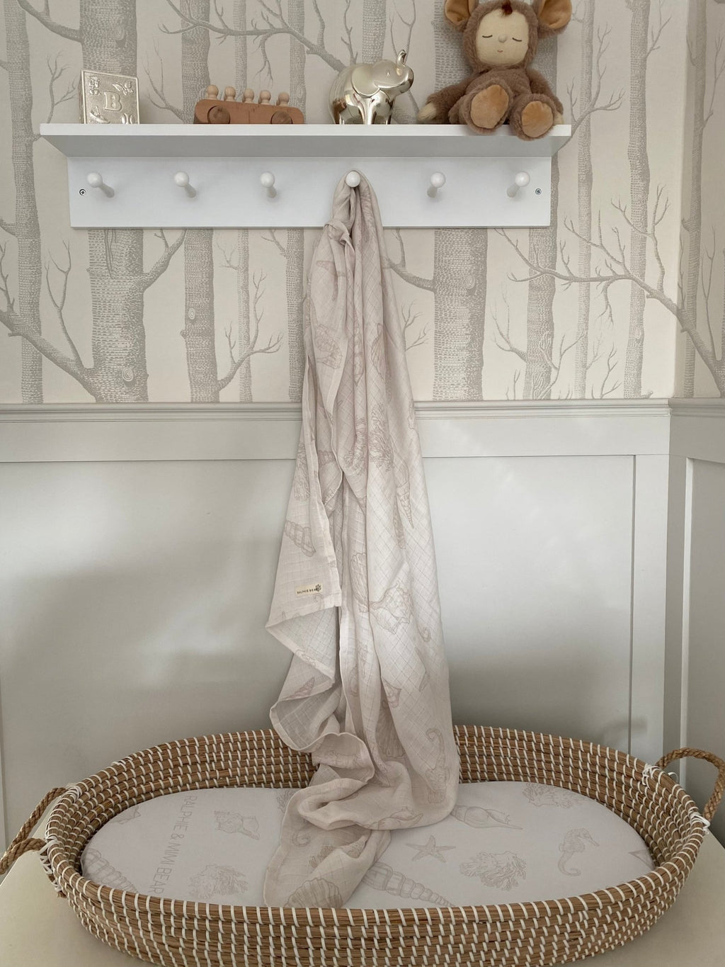 Ralphie Bear Large Swaddle Muslin - Seashell - Baby&More