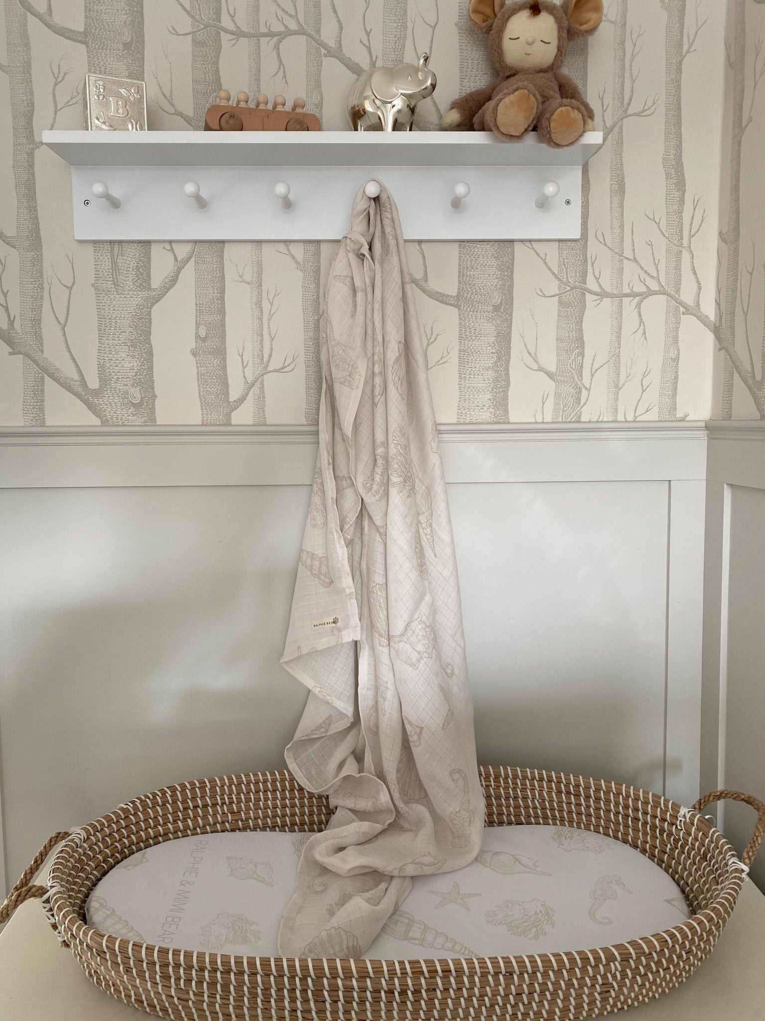 Ralphie Bear Large Swaddle Muslin - Seashell - Baby&More
