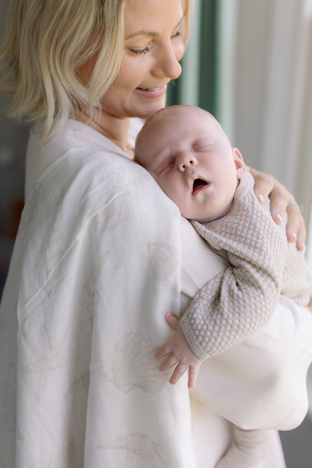 Ralphie Bear Large Swaddle Muslin - Seashell - Baby&More