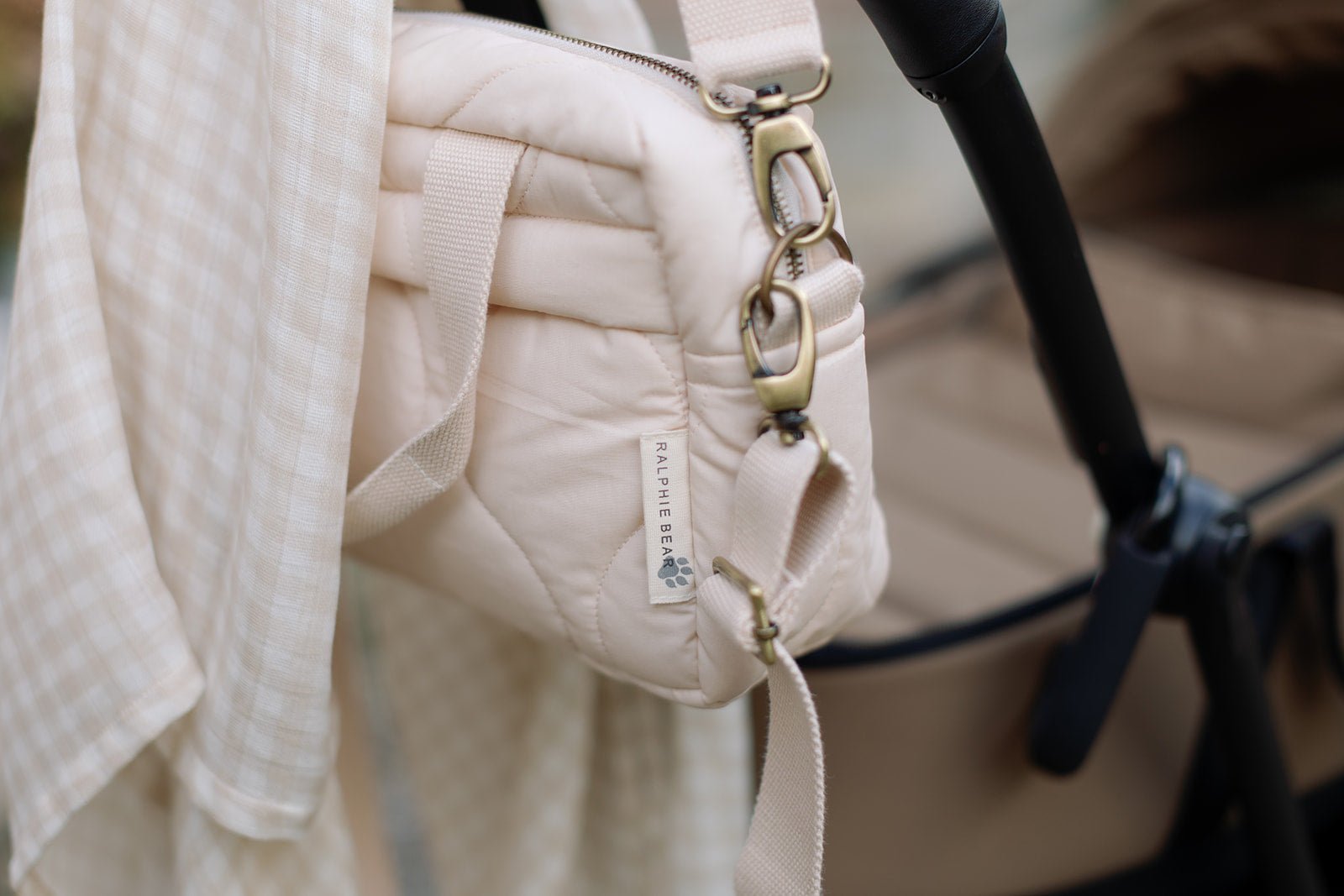 Ralphie Bear Quilted Changing Stroller Bag - Beige/Scallop - Baby&More