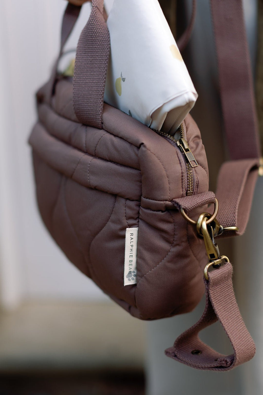 Ralphie Bear Quilted Changing Stroller Bag - Brown/Pears - Baby&More