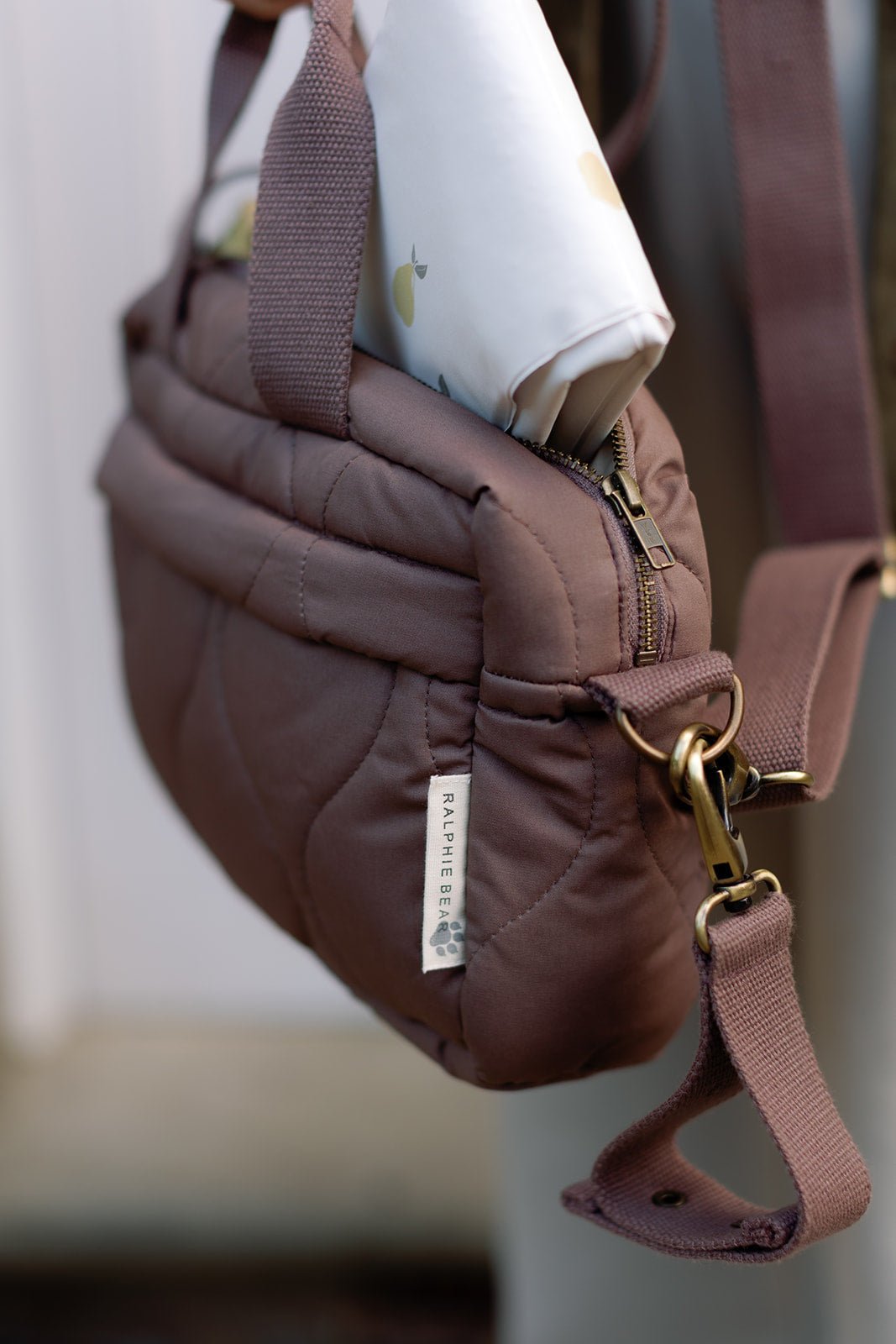 Ralphie Bear Quilted Changing Stroller Bag - Brown/Pears - Baby&More
