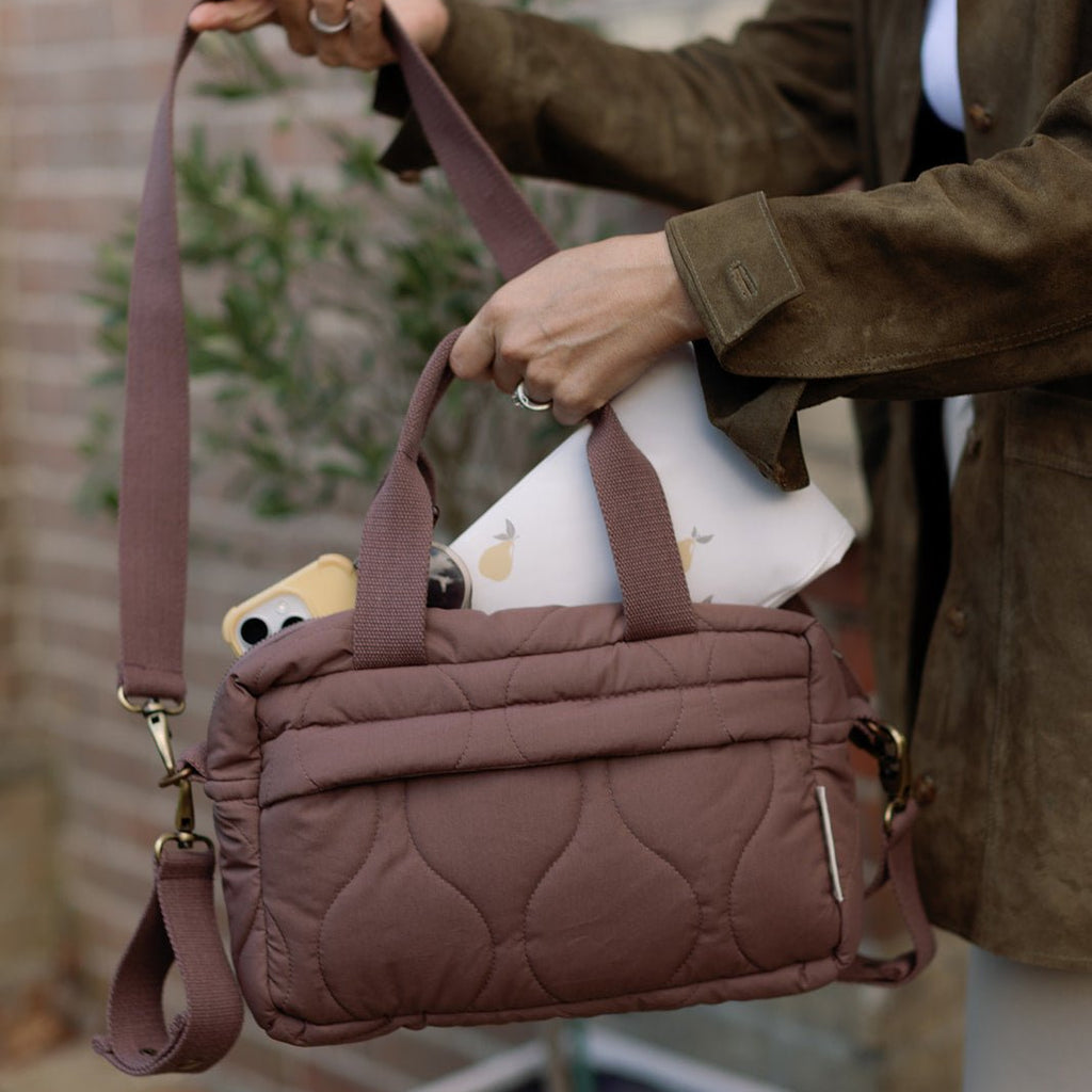 Ralphie Bear Quilted Changing Stroller Bag - Brown/Pears - Baby&More