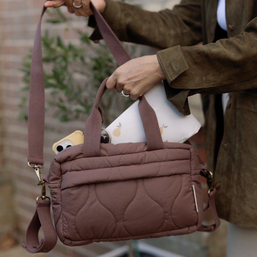 Ralphie Bear Quilted Changing Stroller Bag - Brown/Pears - Baby&More