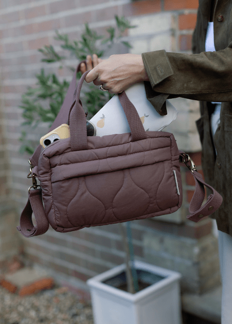 Ralphie Bear Quilted Changing Stroller Bag - Brown/Pears - Baby&More
