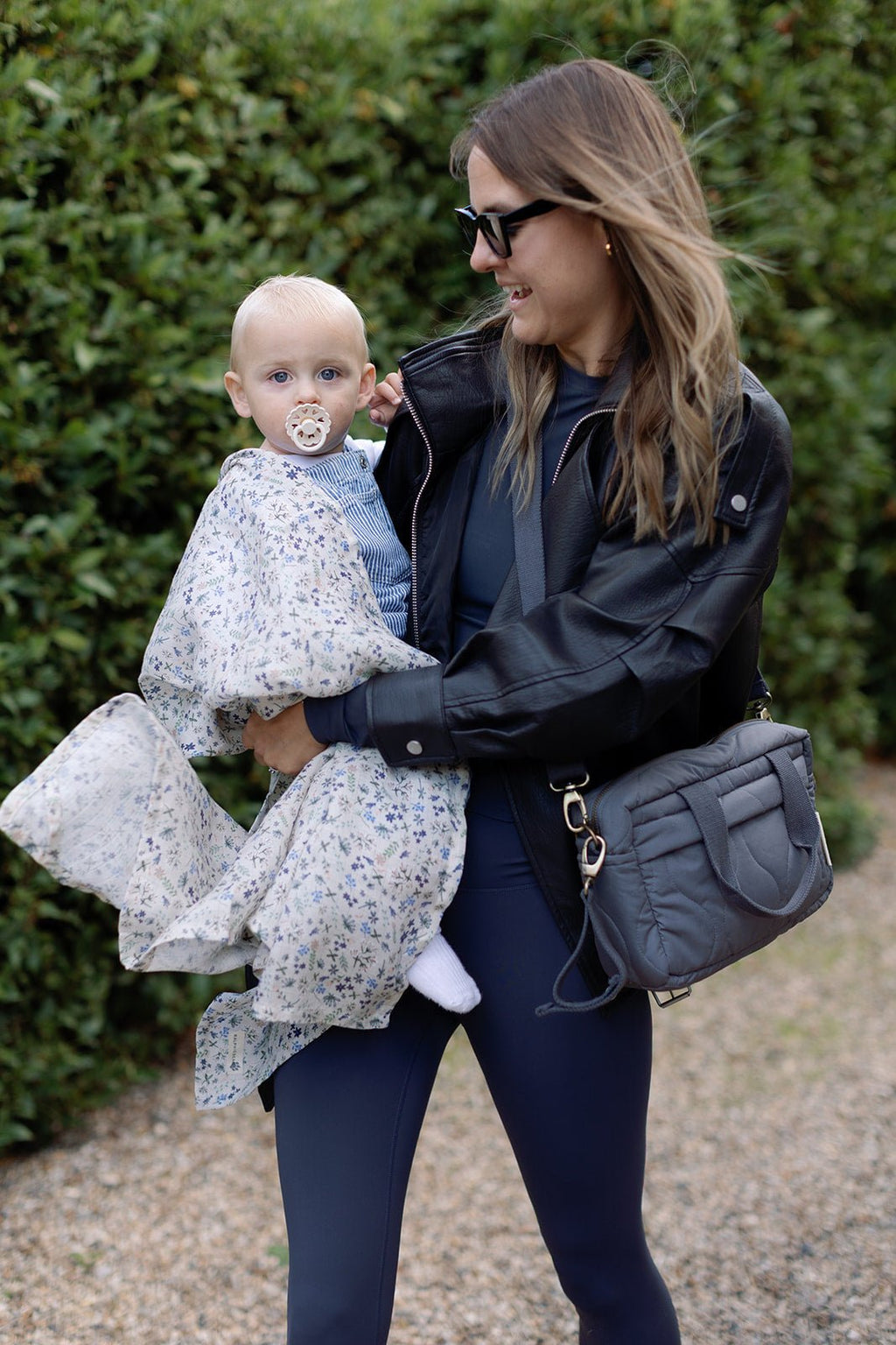 Ralphie Bear Quilted Changing Stroller Bag - Slate/Wildflower - Baby&More