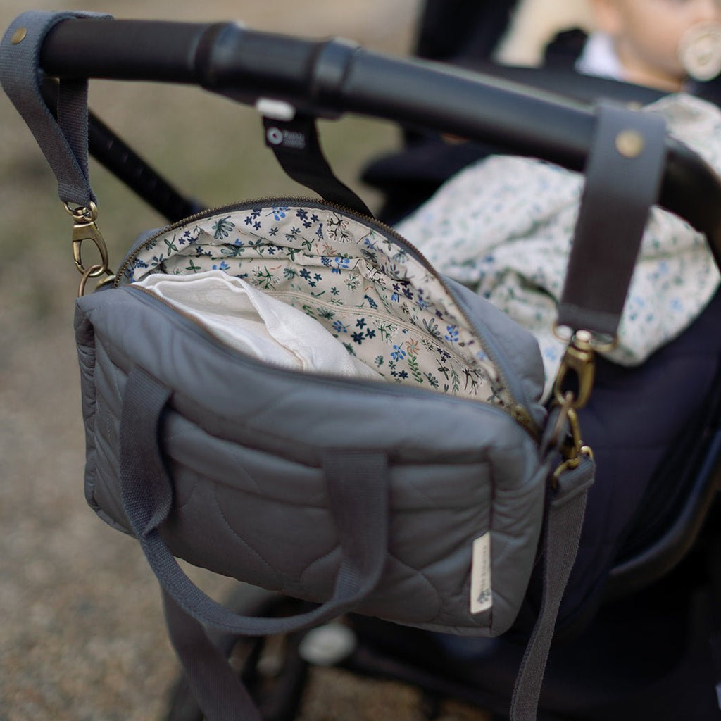 Ralphie Bear Quilted Changing Stroller Bag - Slate/Wildflower - Baby&More